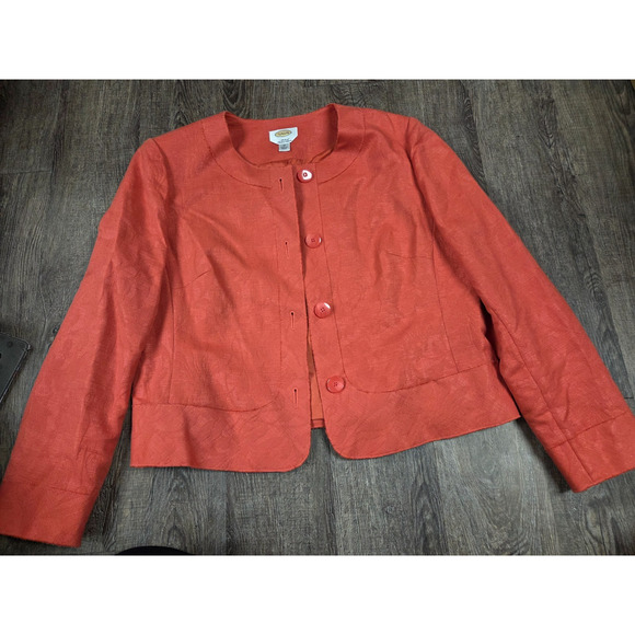 Talbots Tops - Talbot's Italian Fabric Embroidered Orange/Salmon Light Jacket Collar-less 18